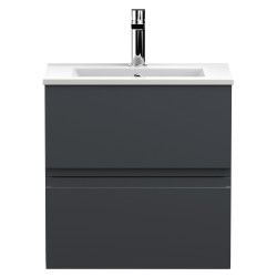 Urban 500mm Wall Hung 2-Drawer Vanity Unit with Minimalist Ceramic Basin - Soft Black