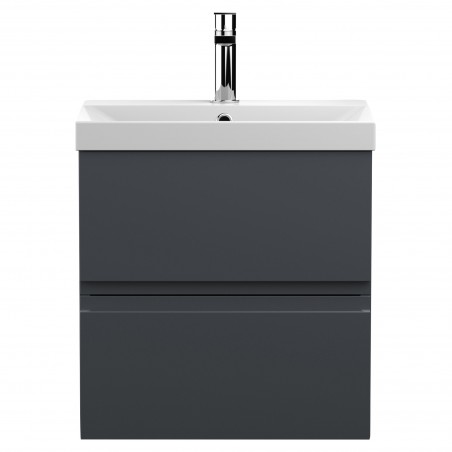 Urban 500mm Wall Hung 2-Drawer Vanity Unit with Thin-Edge Ceramic Basin - Soft Black