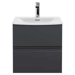 Urban 500mm Wall Hung 2-Drawer Vanity Unit with Curved Ceramic Basin - Soft Black