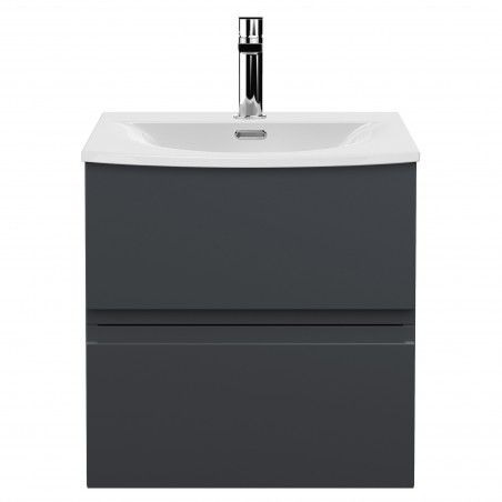 Urban 500mm Wall Hung 2-Drawer Vanity Unit with Curved Ceramic Basin - Soft Black