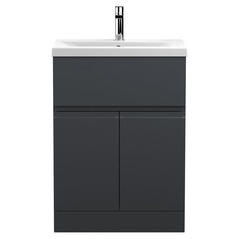 Urban 600mm Freestanding 2-Door 1-Drawer Vanity Unit with Mid-Edge Ceramic Basin - Soft Black Urban 600mm Freestanding 2-Door 1-Drawer Vanity Unit with Mid-Edge Ceramic Basin - Soft Black