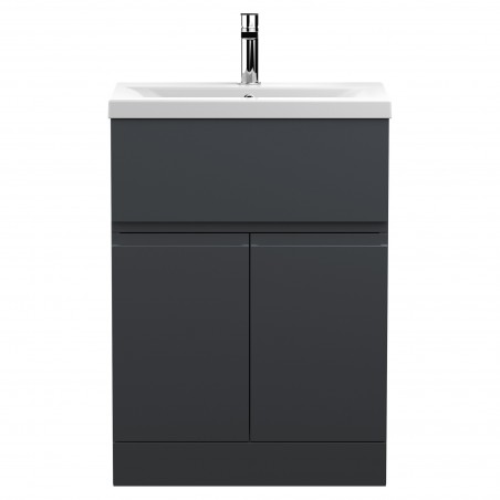 Urban 600mm Freestanding 2-Door 1-Drawer Vanity Unit with Mid-Edge Ceramic Basin - Soft Black