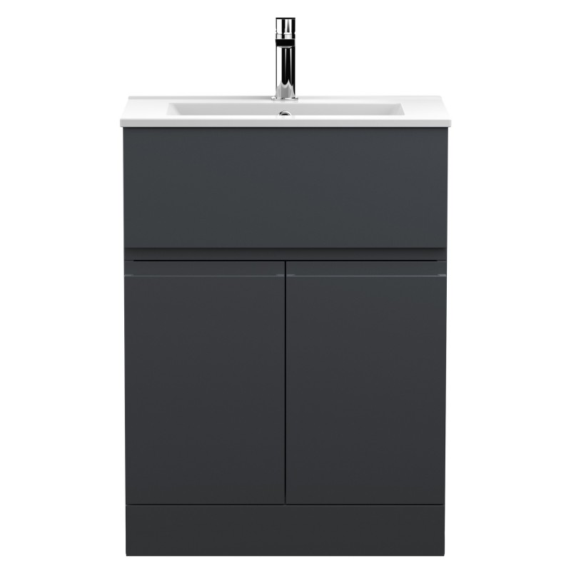 Urban 600mm Freestanding 2-Door 1-Drawer Vanity Unit with Minimalist Ceramic Basin - Soft Black Urban 600mm Freestanding 2-Door 1-Drawer Vanity Unit with Minimalist Ceramic Basin - Soft Black