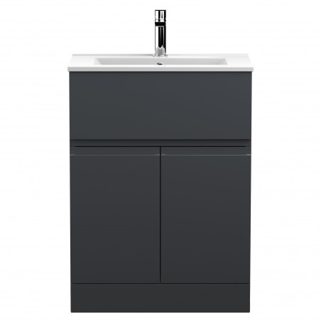 Urban 600mm Freestanding 2-Door 1-Drawer Vanity Unit with Minimalist Ceramic Basin - Soft Black