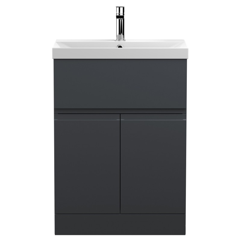 Urban 600mm Freestanding 2-Door 1-Drawer Vanity Unit with Thin-Edge Ceramic Basin - Soft Black
