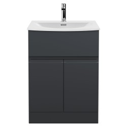 Urban 600mm Freestanding 2-Door 1-Drawer Vanity Unit with Curved Ceramic Basin - Soft Black