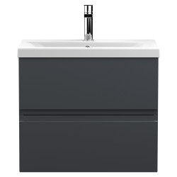 Urban 600mm Wall Hung 2-Drawer Vanity Unit with Mid-Edge Ceramic Basin - Soft Black