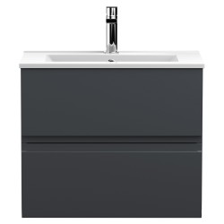 Urban 600mm Wall Hung 2-Drawer Vanity Unit with Minimalist Ceramic Basin - Soft Black