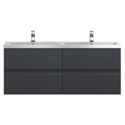Urban 1200mm Wall Hung 4-Drawer Vanity Unit with Double Polymarble Basin - Soft Black