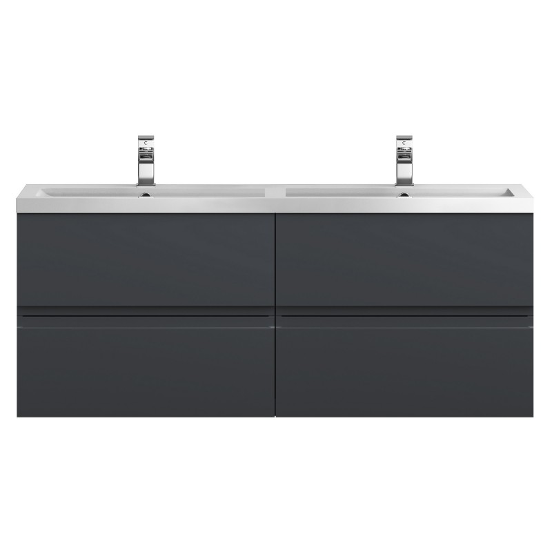 Urban 1200mm Wall Hung 4-Drawer Vanity Unit with Double Polymarble Basin - Soft Black Urban 1200mm Wall Hung 4-Drawer Vanity Unit with Double Polymarble Basin - Soft Black