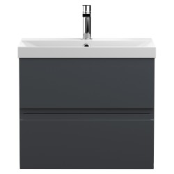 Urban 600mm Wall Hung 2-Drawer Vanity Unit with Thin-Edge Ceramic Basin - Soft Black