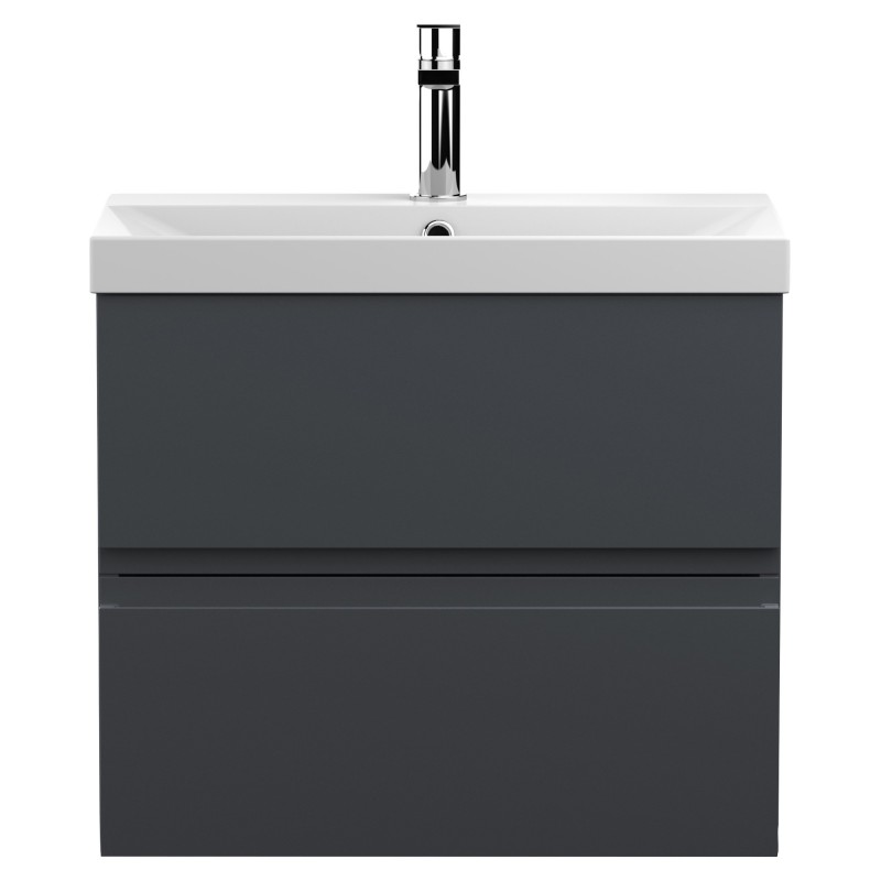 Urban 600mm Wall Hung 2-Drawer Vanity Unit with Thin-Edge Ceramic Basin - Soft Black