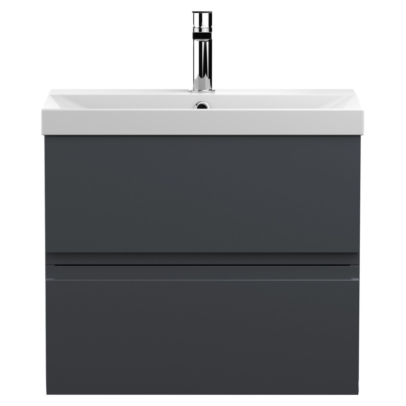 Urban 600mm Wall Hung 2-Drawer Vanity Unit with Thin-Edge Ceramic Basin - Soft Black Urban 600mm Wall Hung 2-Drawer Vanity Unit with Thin-Edge Ceramic Basin - Soft Black