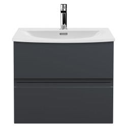 Urban 600mm Wall Hung 2-Drawer Vanity Unit with Curved Ceramic Basin - Soft Black