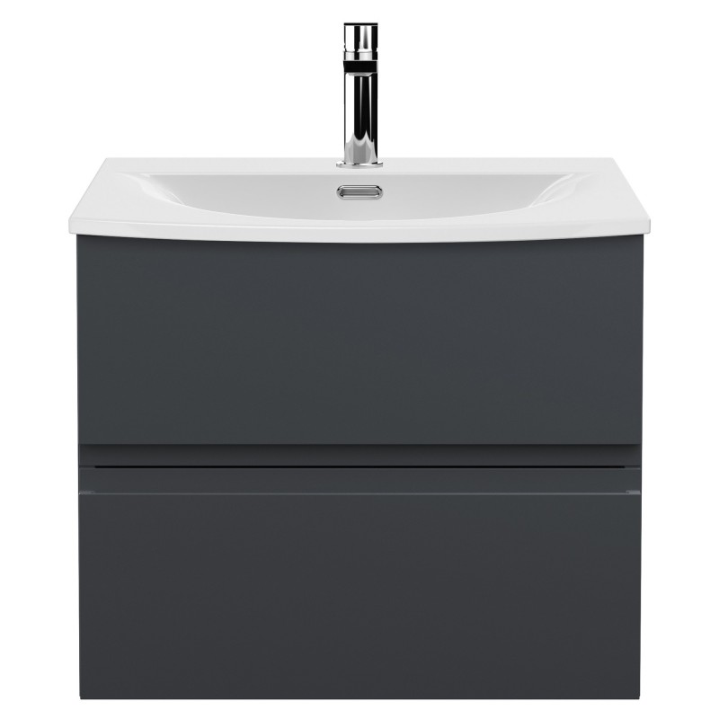 Urban 600mm Wall Hung 2-Drawer Vanity Unit with Curved Ceramic Basin - Soft Black Urban 600mm Wall Hung 2-Drawer Vanity Unit with Curved Ceramic Basin - Soft Black