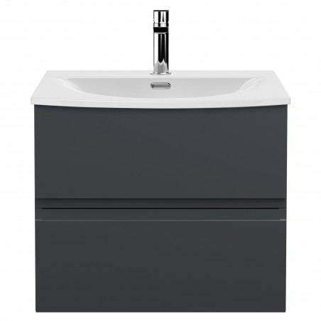 Urban 600mm Wall Hung 2-Drawer Vanity Unit with Curved Ceramic Basin - Soft Black