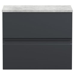 Urban 600mm Wall Hung 2-Drawer Vanity Unit with Grey Laminate Worktop - Soft Black