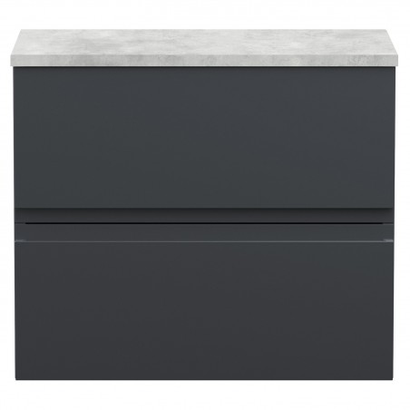 Urban 600mm Wall Hung 2-Drawer Vanity Unit with Grey Laminate Worktop - Soft Black