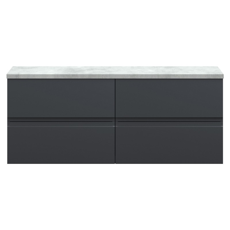 Urban 1200mm Wall Hung 4 Drawer Unit With Bellato Grey Laminate Worktop - Soft Black Urban 1200mm Wall Hung 4 Drawer Unit With Bellato Grey Laminate Worktop - Soft Black