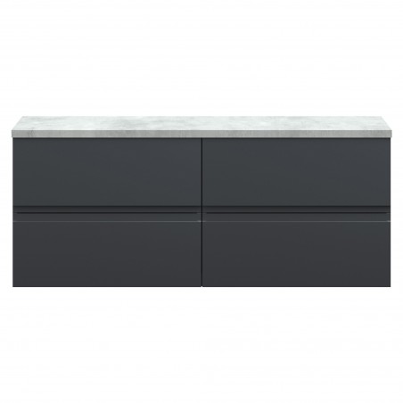 Urban 1200mm Wall Hung 4 Drawer Unit With Bellato Grey Laminate Worktop - Soft Black