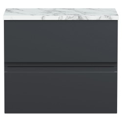 Urban 600mm Wall Hung 2 Drawer Unit With Carrera Marble Laminate Worktop - Soft Black