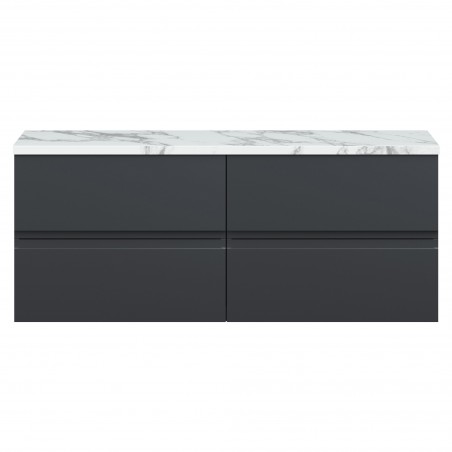 Urban 1200mm Wall Hung 4 Drawer Unit With Carrera Marble Laminate Worktop - Soft Black