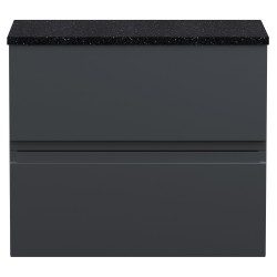 Urban 600mm Wall Hung 2-Drawer Vanity Unit with Black Sparkle Laminate Worktop - Soft Black