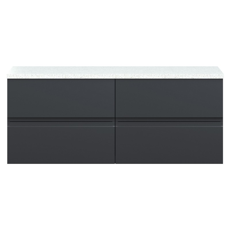 Urban 1200mm Wall Hung 4 Drawer Unit With White Sparkle Laminate Worktop - Soft Black Urban 1200mm Wall Hung 4 Drawer Unit With White Sparkle Laminate Worktop - Soft Black