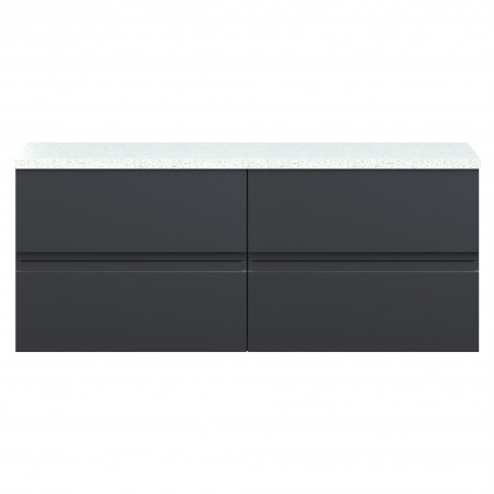 Urban 1200mm Wall Hung 4 Drawer Unit With White Sparkle Laminate Worktop - Soft Black