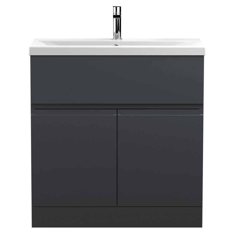 Urban 800mm Freestanding 2-Door Vanity Unit with Mid-Edge with Mid-Edge Ceramic Basin - Soft Black