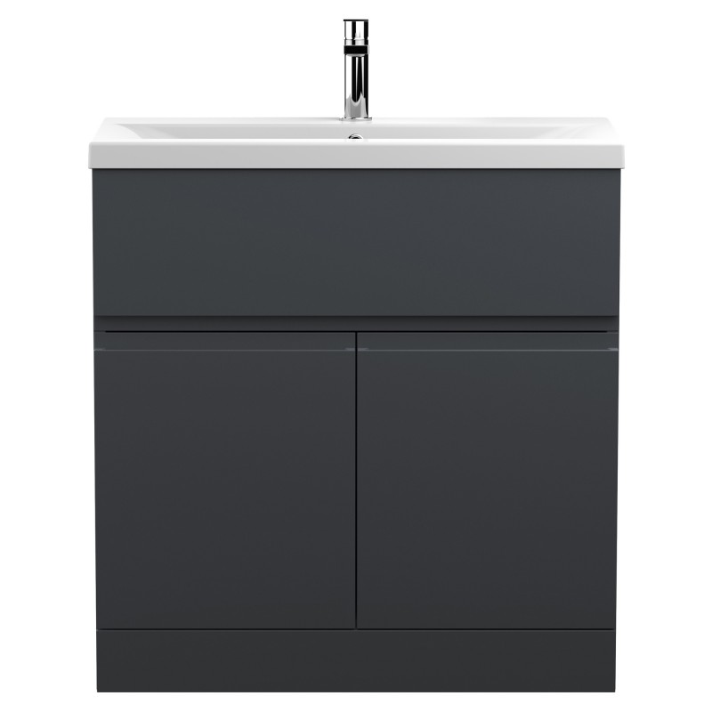 Urban 800mm Freestanding 2-Door Vanity Unit with Mid-Edge with Mid-Edge Ceramic Basin - Soft Black Urban 800mm Freestanding 2-Door Vanity Unit with Mid-Edge with Mid-Edge Ceramic Basin - Soft Black
