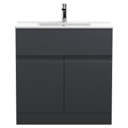Urban 800mm Freestanding 2-Door Vanity Unit with Minimalist Ceramic Basin - Soft Black