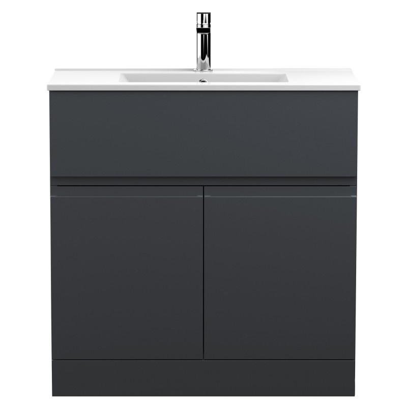 Urban 800mm Freestanding 2-Door Vanity Unit with Minimalist Ceramic Basin - Soft Black Urban 800mm Freestanding 2-Door Vanity Unit with Minimalist Ceramic Basin - Soft Black