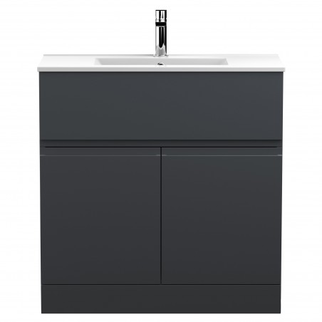 Urban 800mm Freestanding 2-Door Vanity Unit with Minimalist Ceramic Basin - Soft Black