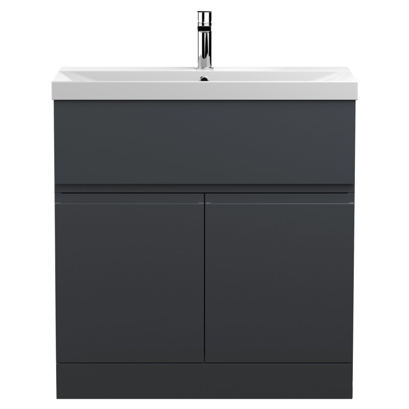 Urban 800mm Freestanding 2-Door Vanity Unit with Thin-Edge Ceramic Basin - Soft Black Urban 800mm Freestanding 2-Door Vanity Unit with Thin-Edge Ceramic Basin - Soft Black