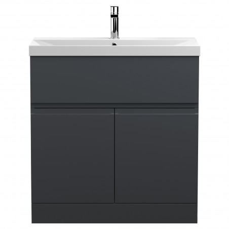 Urban 800mm Freestanding 2-Door Vanity Unit with Thin-Edge Ceramic Basin - Soft Black