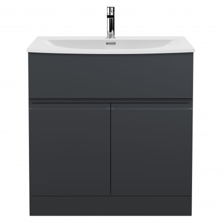 Urban 800mm Freestanding 2-Door Vanity Unit with Curved Ceramic Basin - Soft Black