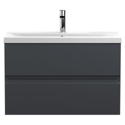 Urban 800mm Wall Hung 2-Drawer Vanity Unit with Mid-Edge Ceramic Basin - Soft Black