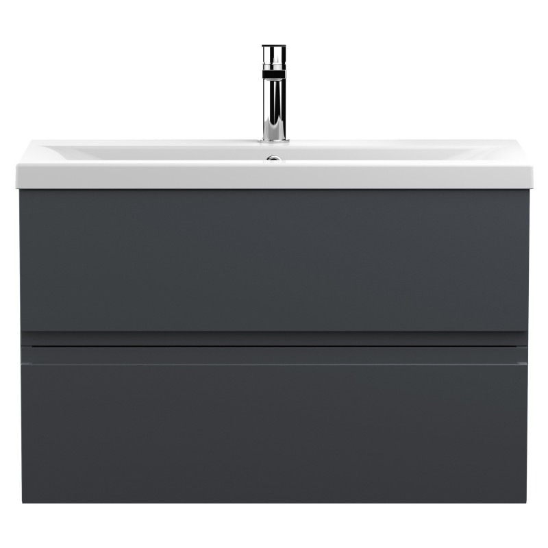 Urban 800mm Wall Hung 2-Drawer Vanity Unit with Mid-Edge Ceramic Basin - Soft Black