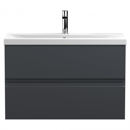 Urban 800mm Wall Hung 2-Drawer Vanity Unit with Mid-Edge Ceramic Basin - Soft Black