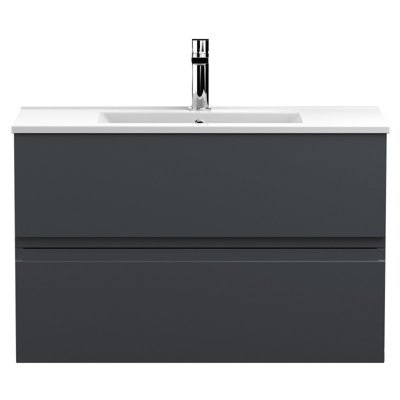 Urban 800mm Wall Hung 2-Drawer Vanity Unit with Minimalist Ceramic Basin - Soft Black