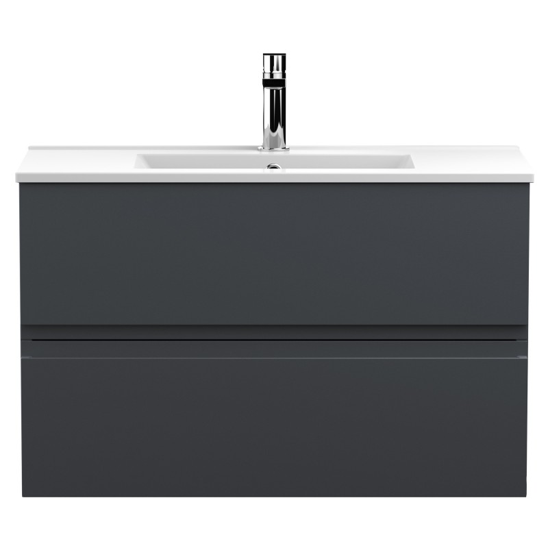 Urban 800mm Wall Hung 2-Drawer Vanity Unit with Minimalist Ceramic Basin - Soft Black Urban 800mm Wall Hung 2-Drawer Vanity Unit with Minimalist Ceramic Basin - Soft Black