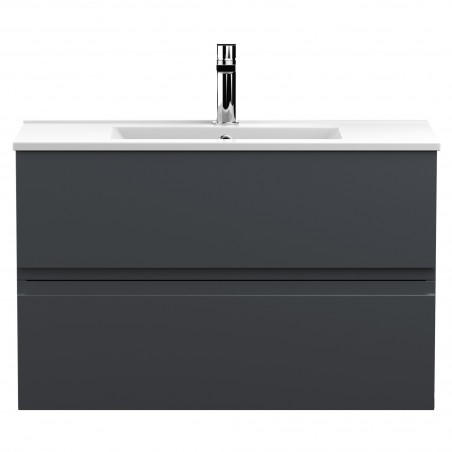 Urban 800mm Wall Hung 2-Drawer Vanity Unit with Minimalist Ceramic Basin - Soft Black