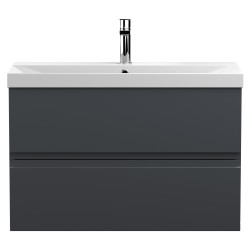 Urban 800mm Wall Hung 2-Drawer Vanity Unit with Thin-Edge Ceramic Basin - Soft Black