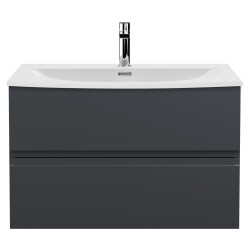 Urban 800mm Wall Hung 2-Drawer Vanity Unit with Curved Ceramic Basin - Soft Black