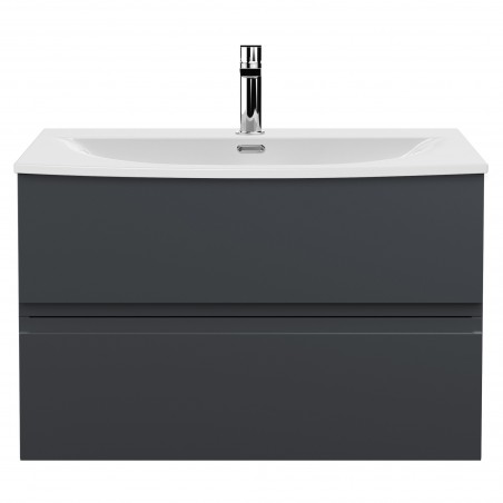 Urban 800mm Wall Hung 2-Drawer Vanity Unit with Curved Ceramic Basin - Soft Black
