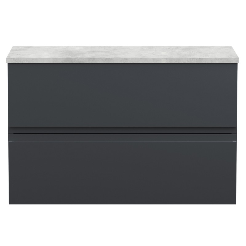 Urban 800mm Wall Hung 2-Drawer Vanity Unit with Grey Laminate Worktop - Soft Black Urban 800mm Wall Hung 2-Drawer Vanity Unit with Grey Laminate Worktop - Soft Black
