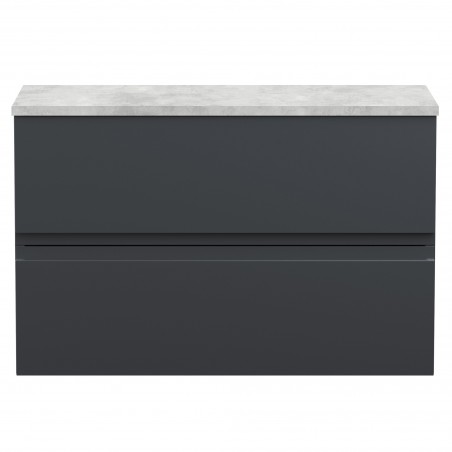 Urban 800mm Wall Hung 2-Drawer Vanity Unit with Grey Laminate Worktop - Soft Black