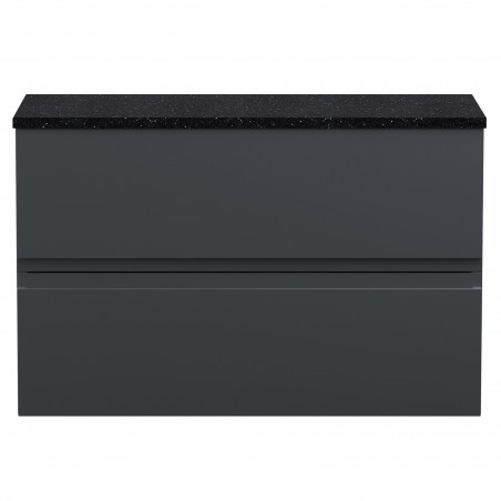 Urban 800mm Wall Hung 2-Drawer Vanity Unit with Black Sparkle Laminate Worktop - Soft Black
