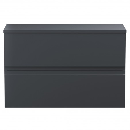 Urban 800mm Wall Hung 2-Drawer Vanity Unit with Matchning Laminate Worktop - Soft Black